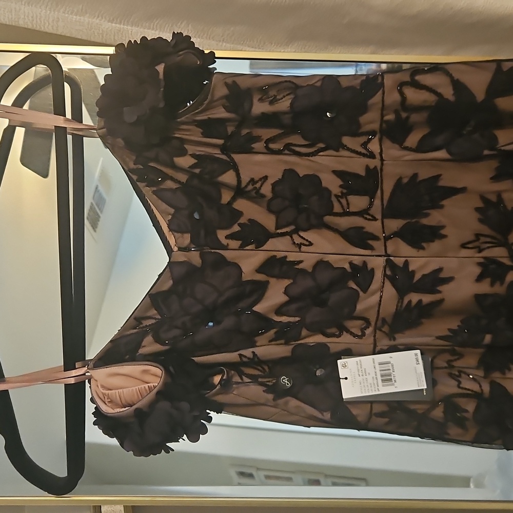 Adrianna Papell Black and Tan Floral Maxi Dress - Picture 3 of 12